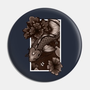 Koi Fish Swimming Through Water and Flowers - Copper Edition Pin
