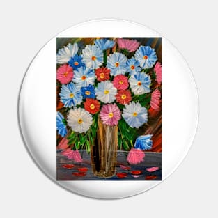 Stunning bouquet of mixed abstract flowers in a vintage gold vase Pin