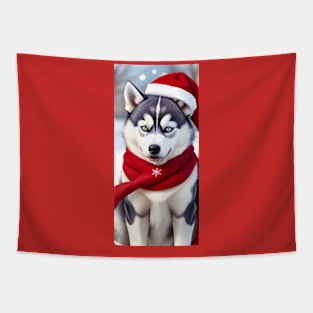 Cute Christmas husky dog Tapestry