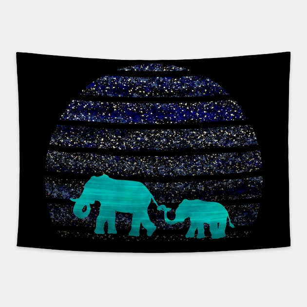 Elephant family at night Tapestry by Littlelimehead