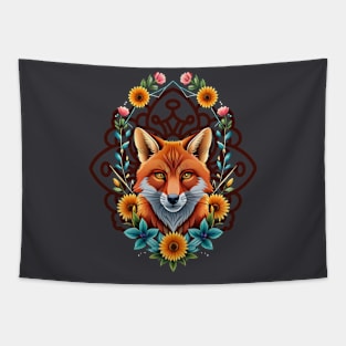 Fox and flowers tattoo style 1 Tapestry