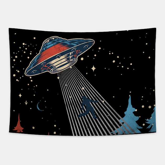 UFO Abduction Distressed Tapestry by Golden Eagle Design Studio