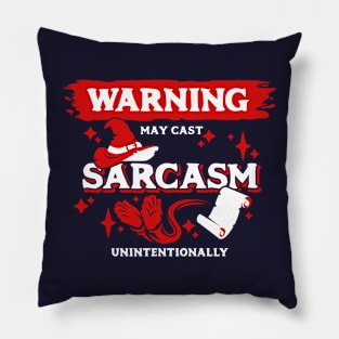 May Cast Sarcasm Unintentionally Light Red Warning Label Pillow