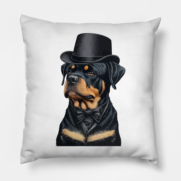 Rottweiler Funny Top Hat Pillow by K3rst