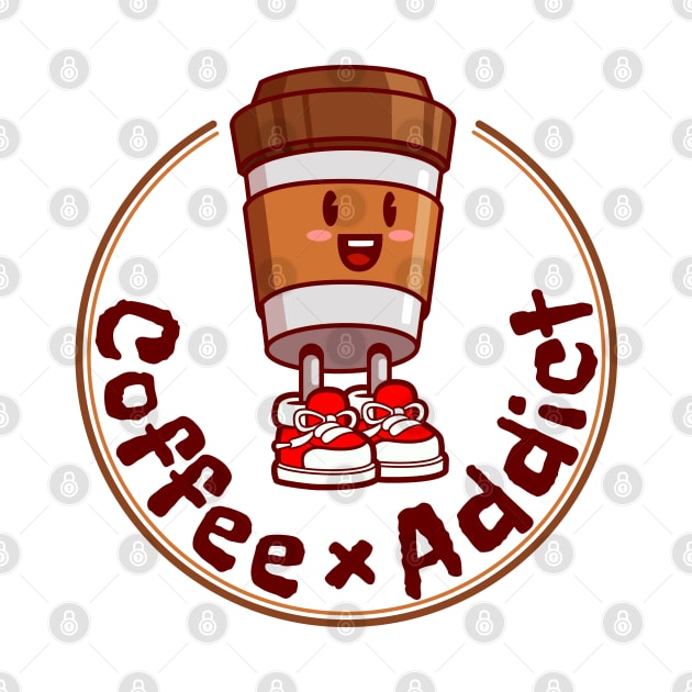 Coffee cup cartoon character, Coffee addict. by tomodaging