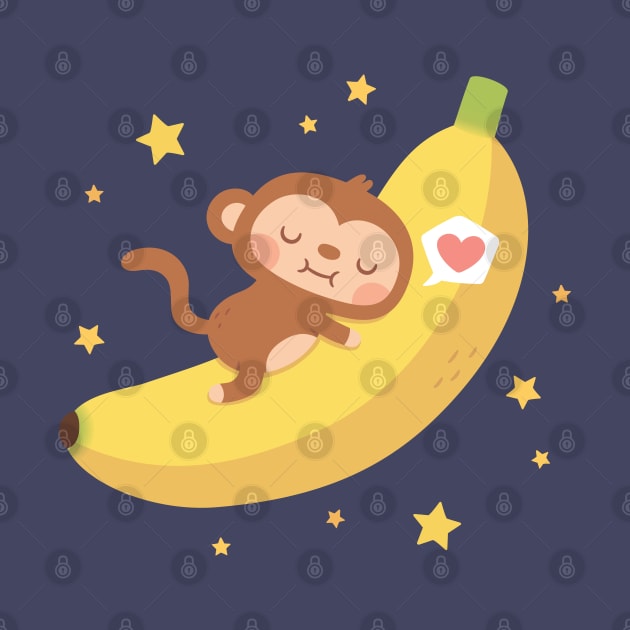 Cute Monkey Hugging Banana Moon Funny by rustydoodle