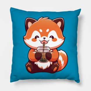 Red panda - Boba tea design Pillow