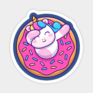 Cute Unicorn Dabbing With Doughnut Cartoon Magnet