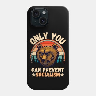 Only You Can Prevent Socialism, Retro Vintage Style Funny Camping Bear Phone Case