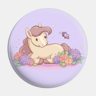 Cute Pony and Butterfly for Horse Lovers Kawaii Aesthetic Pin