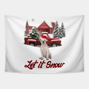 American Bulldog Let It Snow Tree Farm Red Truck Christmas Tapestry