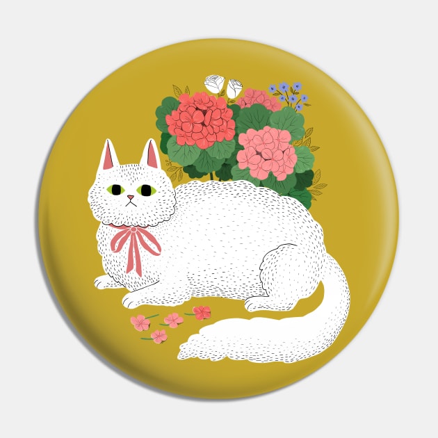 Fancy White Cat Pin by AV