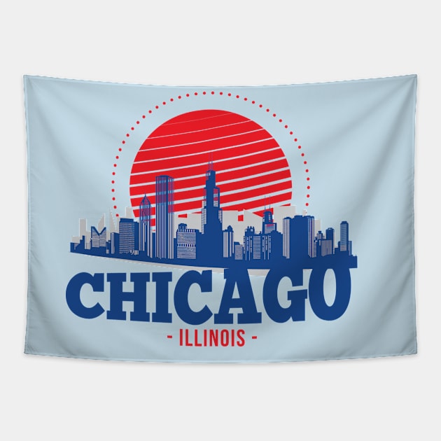 Retro Chicago, Illinois Skyline Tapestry by SLAG_Creative