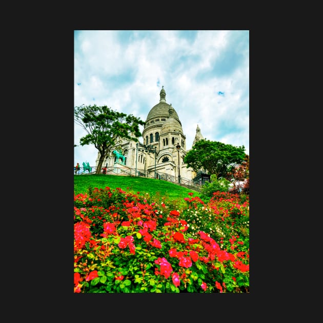 Sacre Coeur Basilica, Red Flowers, Paris, France by tommysphotos