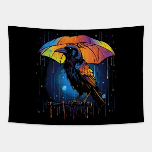 Crow Rainy Day With Umbrella Tapestry