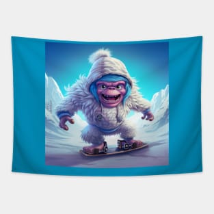 yeti on a snowboard Tapestry