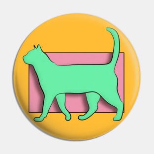 Green walking cat with pink background Pin