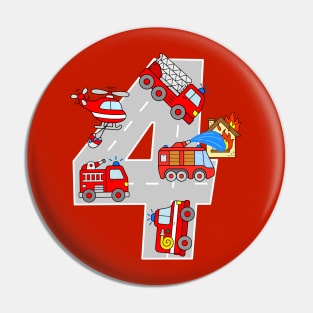 4th Birthday Firefighter Boys Fire Trucks 4 Year Boy Pin