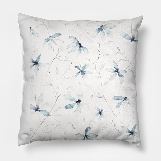 Clematis blue watercolor floral Pillow by Lolah Studio