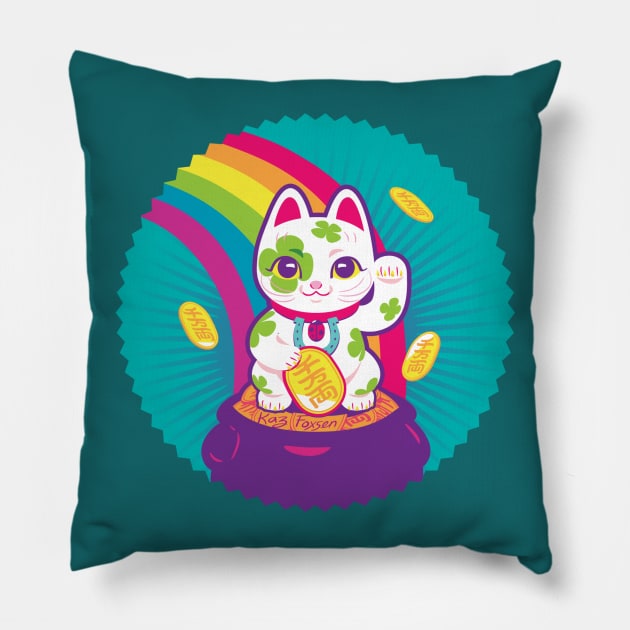 Maneki Neko Lucky Cat Pillow by Kaz_Foxsen