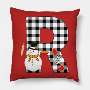 BW Buffalo Checks Pattern Monogram R | Snowman Pillow