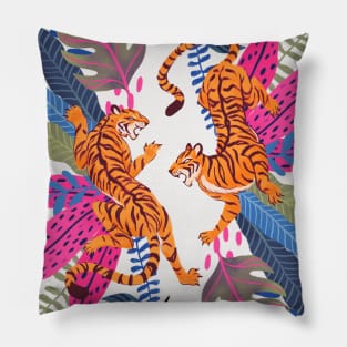 Jungle Cats - Wild Tigers in Blue Pillow