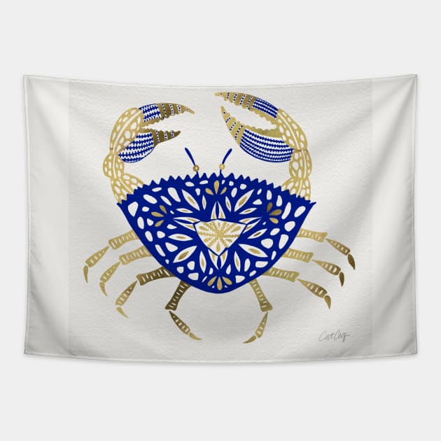 Navy Gold Crab Tapestry by CatCoq