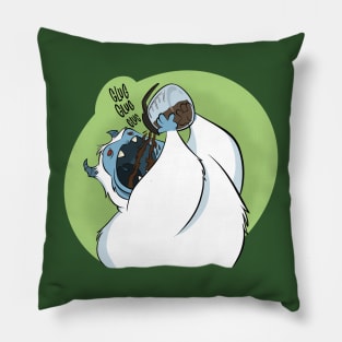 Coffee Yeti takes a sip. Pillow