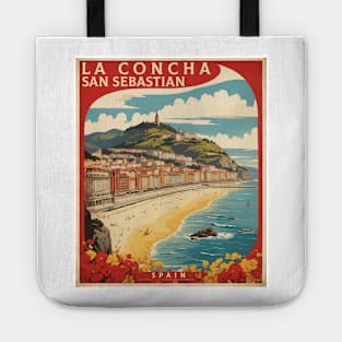 La Concha San Sebastian Beach Spain Travel Tourism Retro Vintage Art Tote