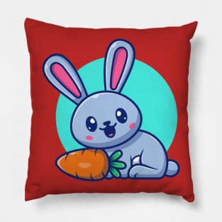 Cute Rabbit With Carrot Cartoon Pillow