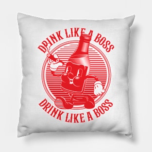 Vintage Walking Beer Bottle. "Drink Like a Boss!" (RED) Pillow