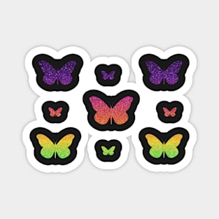 Bright Rainbow Ombre Faux Glitter Butterflies Magnet