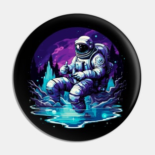 astronaut sitting on a planet and thumb up Pin