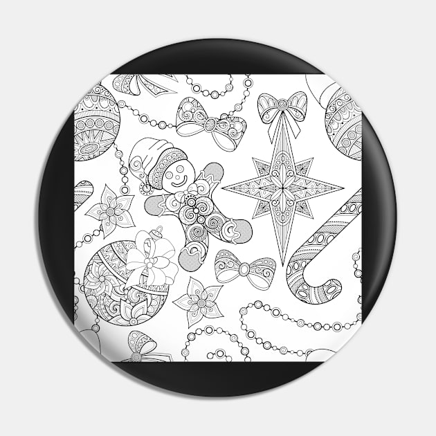 Monochrome Merry Christmas Pattern, New Year Illustration Pin by lissantee