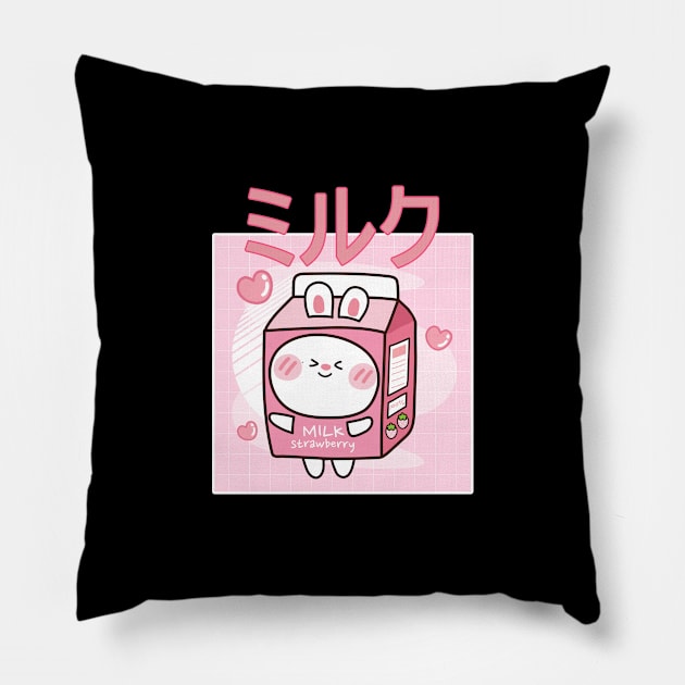 Japanese Aesthetics Kawaii Strawberry Milk Shake Pillow by kevenwal