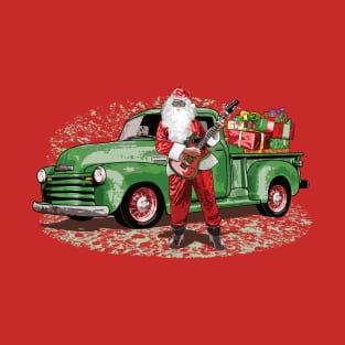 Guitar Santa Claus with Rat Rod Chevy Truck full of Presents T-Shirt