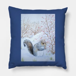 Cute gray squirrel snow scene wildlife Pillow