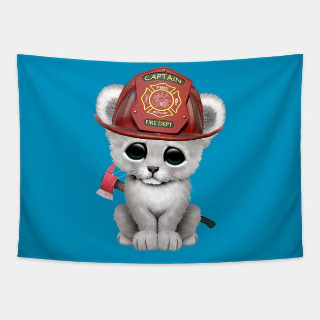 Cute White Lion Cub Firefighter Tapestry by jeffbartels