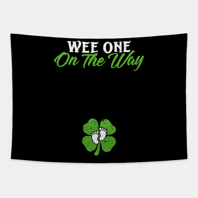 Wee One On The Way St Patricks Day Pregnancy Announcement Tapestry by trendingoriginals