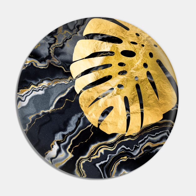 Black Gold marble and monstera Pin by GreekTavern