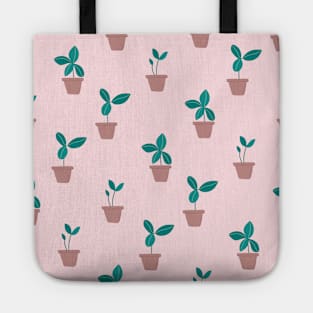 Pattern with sprouts in pots Tote