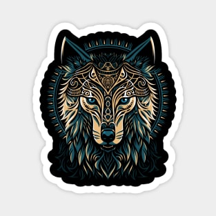 Tribal golden shield wolf Magnet