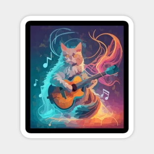 watercolor ghostly cat playing guitar Magnet