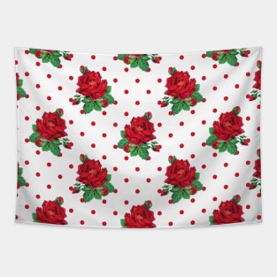 Red vintage roses and red polkadots Tapestry