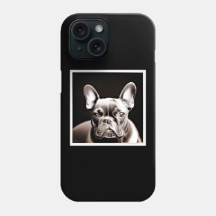 Detailed & Exquisite Frenchie: A Chromatic Photorealistic Greyscale Portrait Phone Case