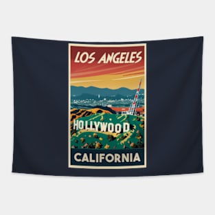 A Vintage Travel Art of Hollywood - Los Angeles - California - US Tapestry