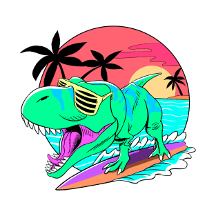 Dino surfing retro art T-Shirt