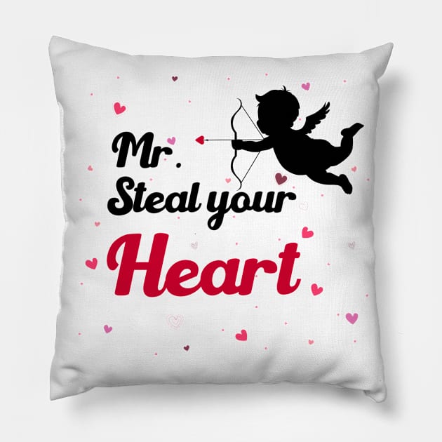 Kids Mr Steal Your Heart Toddlers Boys Valentines Day Heart Pillow by Aymoon05