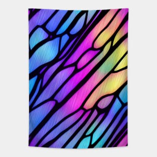 Black Wavy Lines on a Bright Frosted Liquid Multicolor gradient glass - Stained Glass Design Tapestry