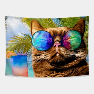 Funny Cat on Beach 675 Tapestry